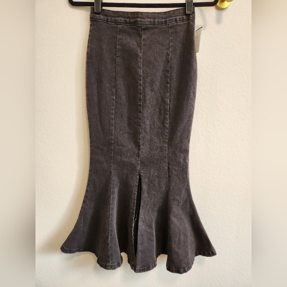 Women's Charcoal Denim Midi Mermaid Skirt